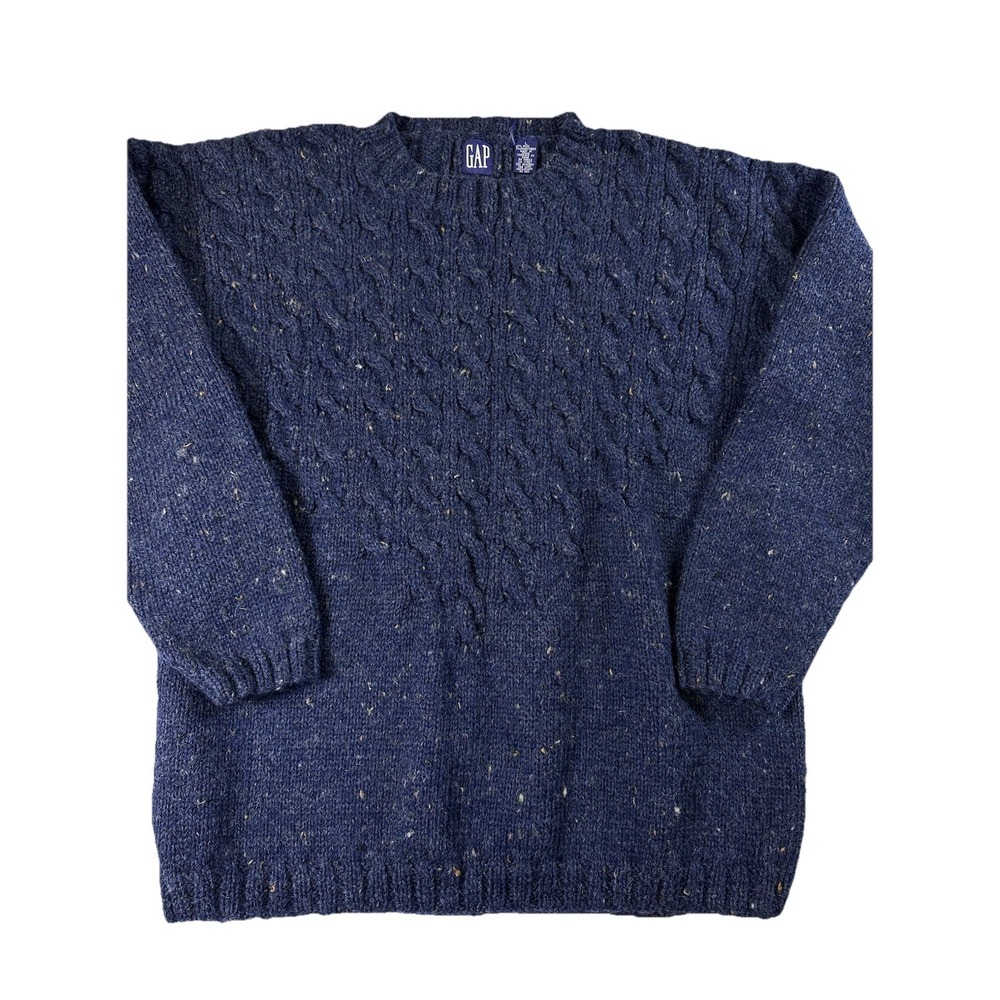 VTG Gap Chunky CableKnit Wool Sweater Men L Blue Grandpa Fisherman 90s Y2K Twill